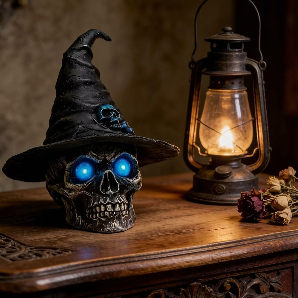 🎃 Glowing Witch Skull Decor
