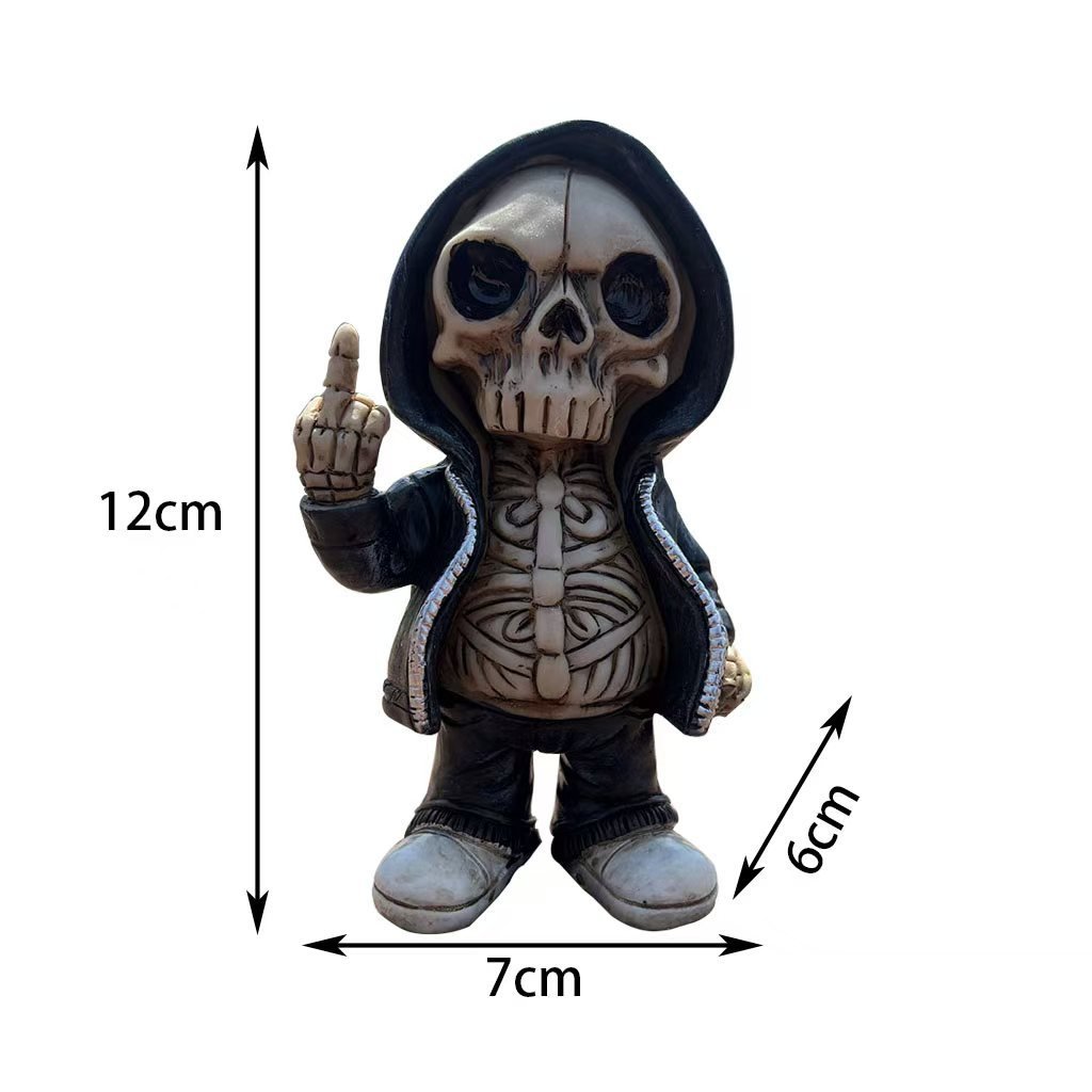 Halloween Middle finger skull figurine
