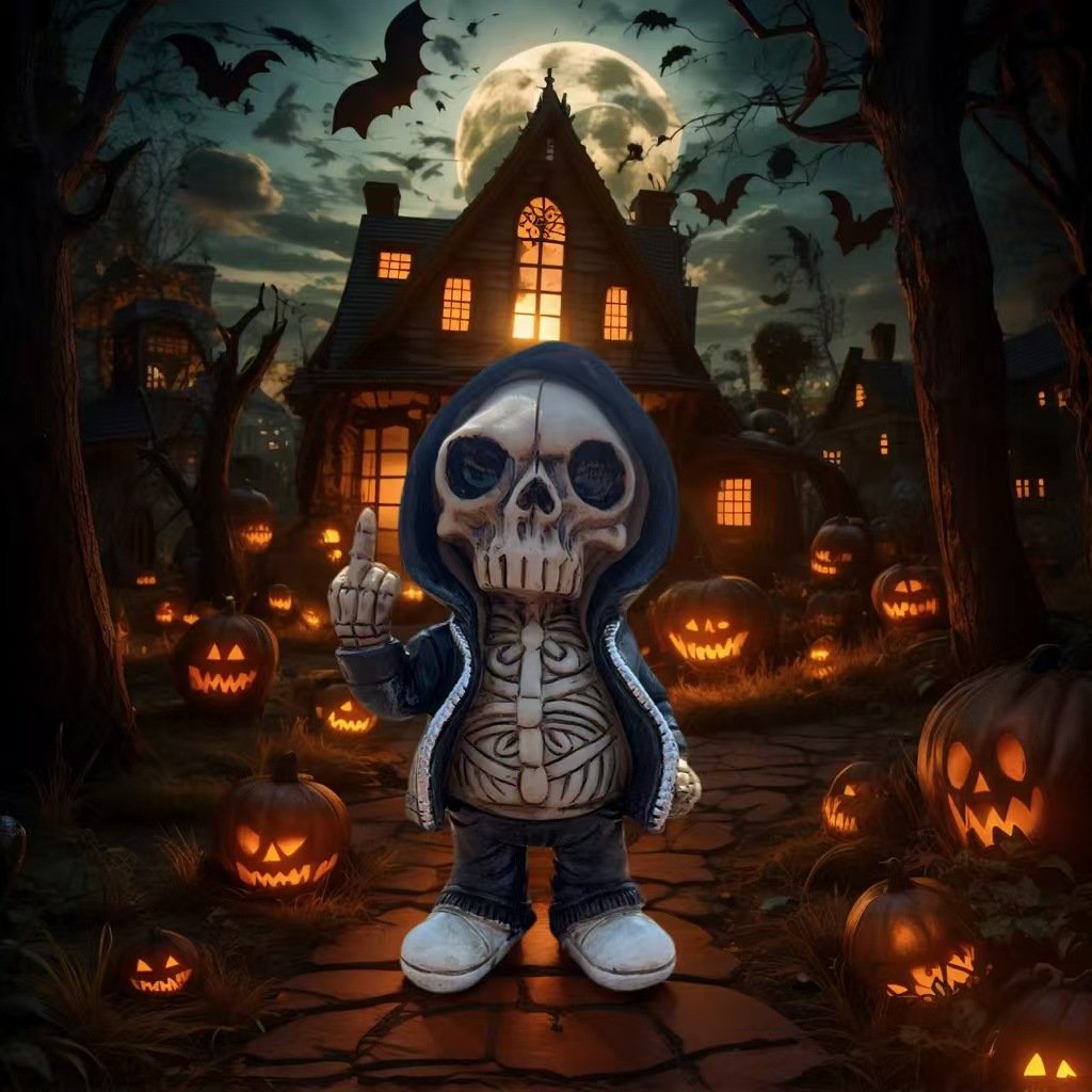 Halloween Middle finger skull figurine