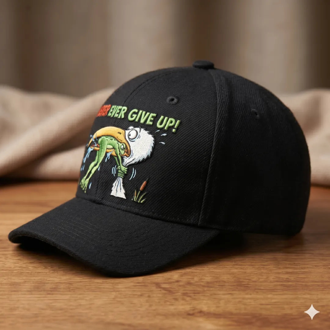 NEVER EVER GIVE UP Denim Embroidered Baseball Cap