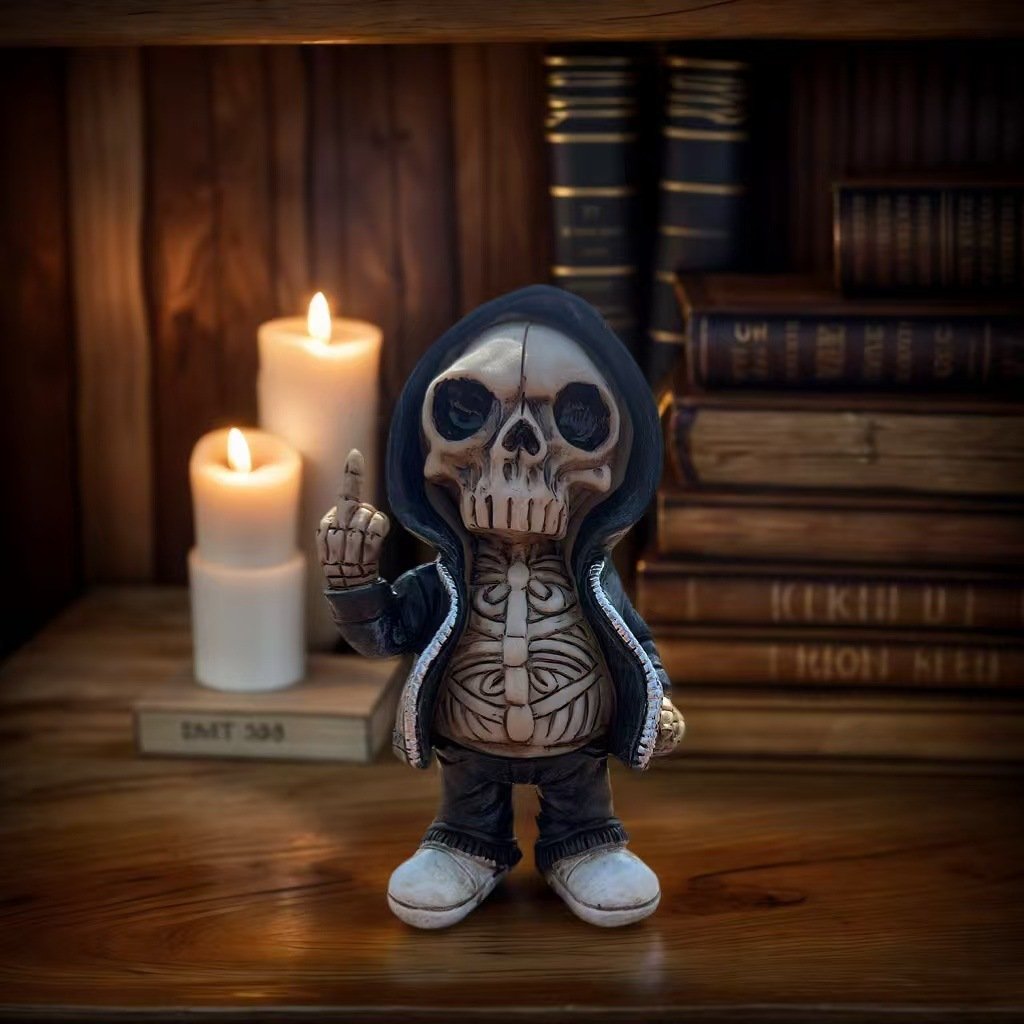 Halloween Middle finger skull figurine