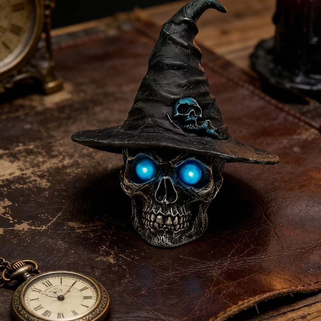 🎃 Glowing Witch Skull Decor