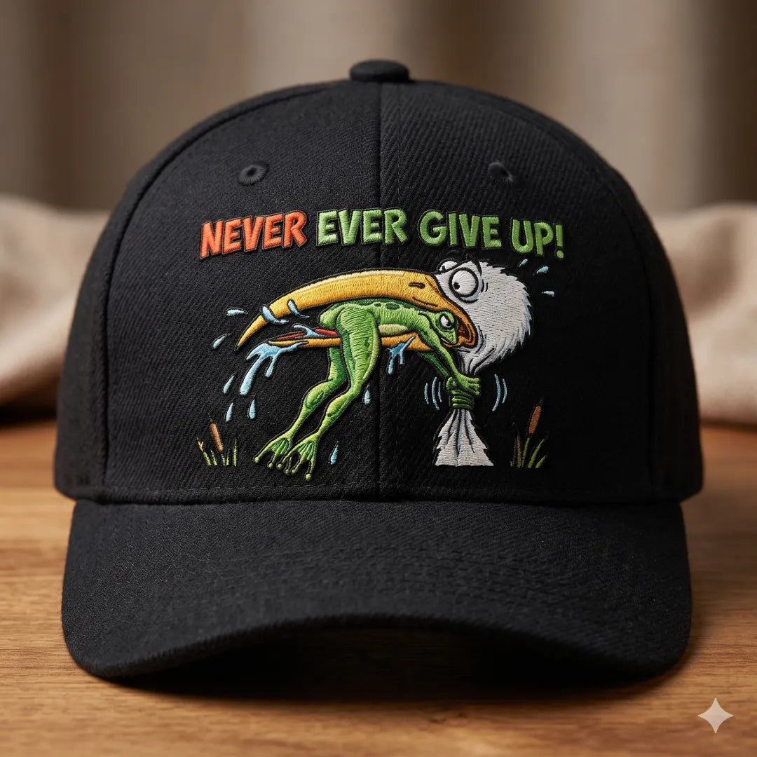 NEVER EVER GIVE UP Denim Embroidered Baseball Cap